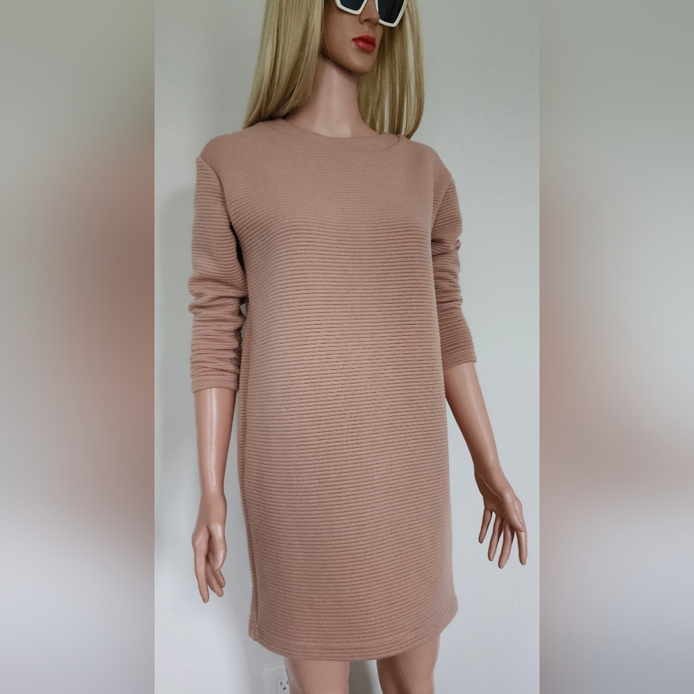 ASOS DRESS BEIGE RIBBED THICK SHIFT DRESS SZ.4